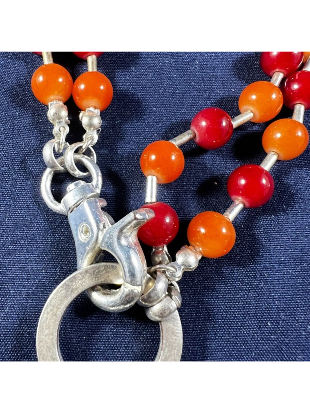 Virginia Tech Beaded Necklace With Double Strands & Silver VT Pendant Orange & M - Picture 3 of 3